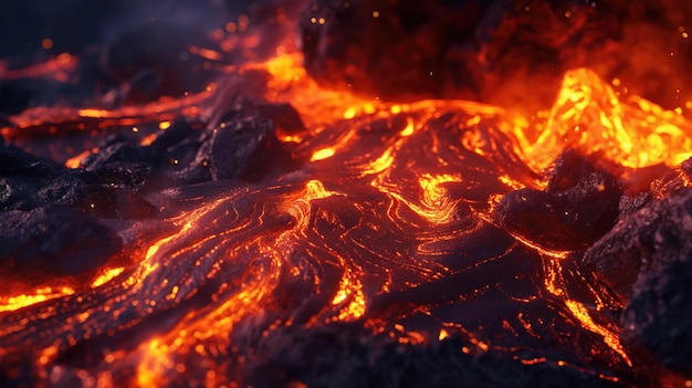 Volcano erupting at night fiery lava flow volcano eruption night lava flow detail magma dangerous v