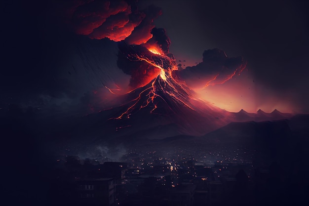 Volcano eruption lava coming down a mountain Generative Ai