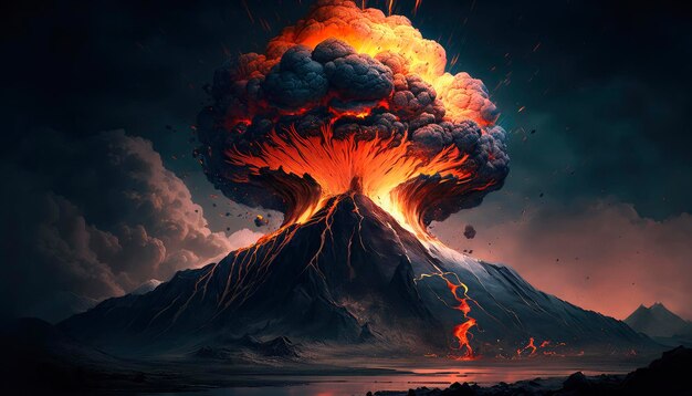 Photo volcano eruption natural disasters generative ai