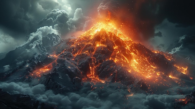 a volcano erupts into the sky