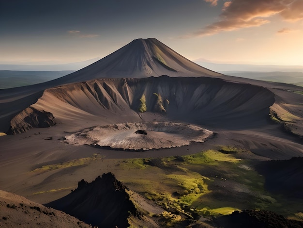 a volcano is in the background and the word volcano is in the background