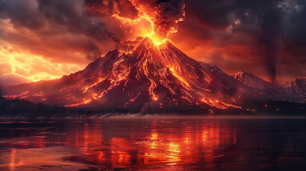 a volcano is burning in the sky with a red fire