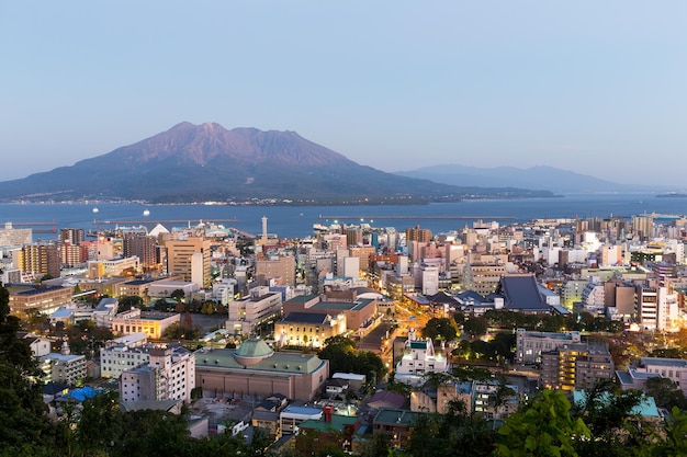 Volcano Sakurajima at evening