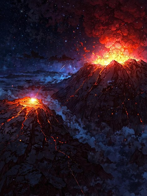 Photo a volcano with a fire in the background