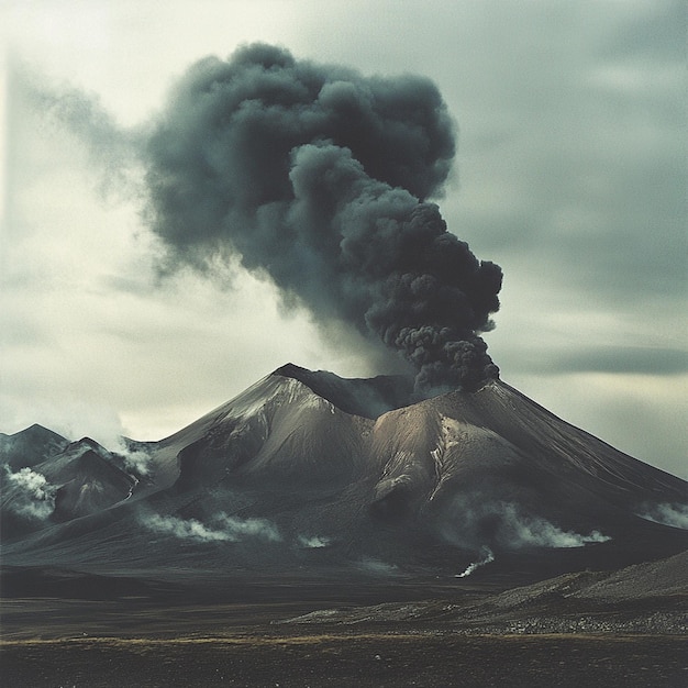 Photo a volcano with a large plume of smoke coming out of it