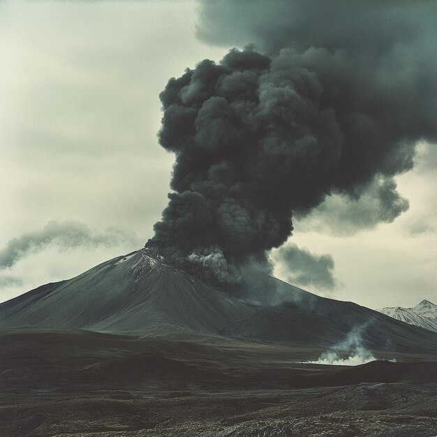 Photo a volcano with a large plume of smoke rising from it