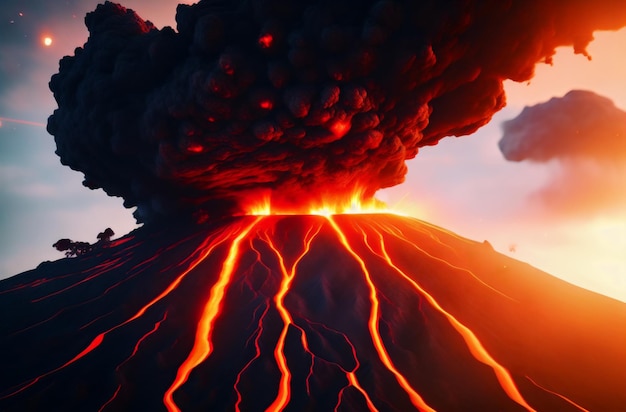 A volcano with lava and lava on the bottom