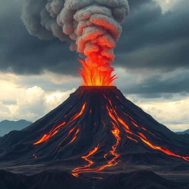 a volcano with a red and orange lava in the middle