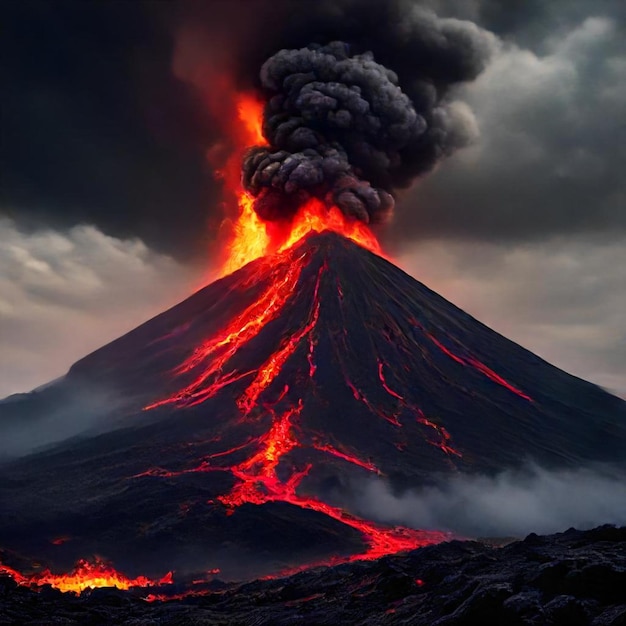 a volcano with a volcano in the background and a volcano in the background