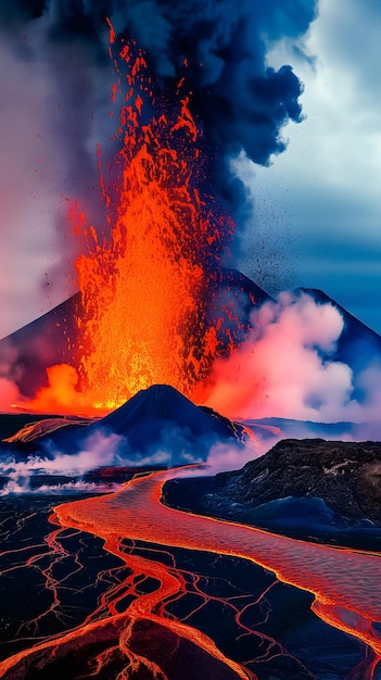 a volcano with a volcano in the background