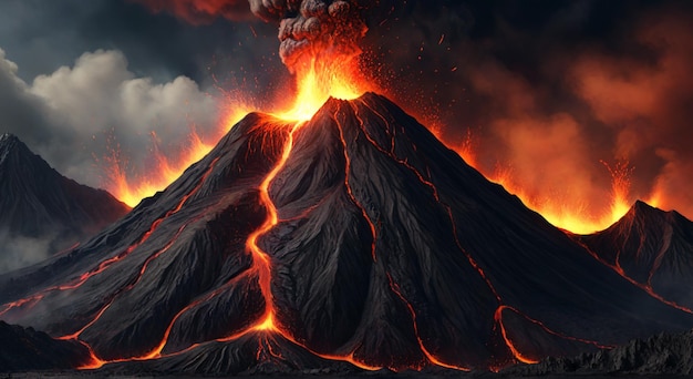 a volcano with a volcano in the background