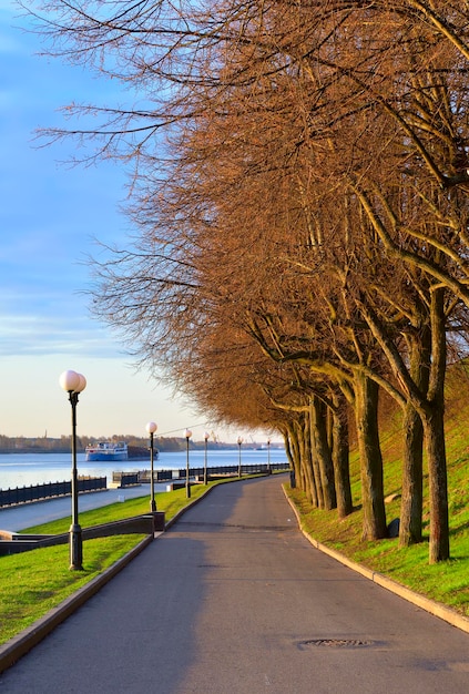 Volga River embankment in the morning