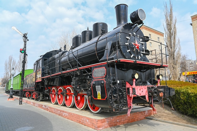 Volgograd, Russia - May 30, 2021: Military locomotive of the Second World War in Volgograd. Military Echelon.