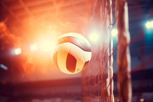 Volleyball ball on the background of fire Sport and healthy lifestyle concept Volleyball game AI