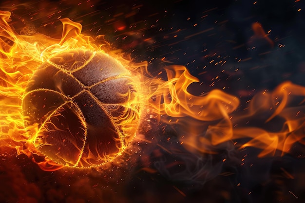 Volleyball Engulfed in Flames on Black Background