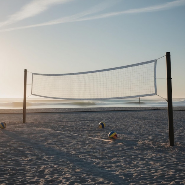 Photo volleyball net on the beach with the ocean in the background