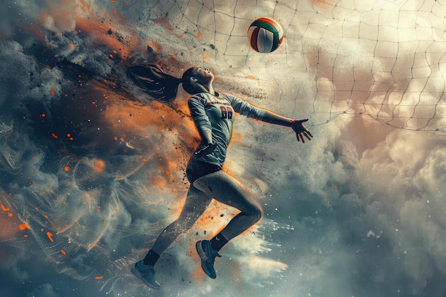 Volleyball Player in Action Sports Banner with Space for Text