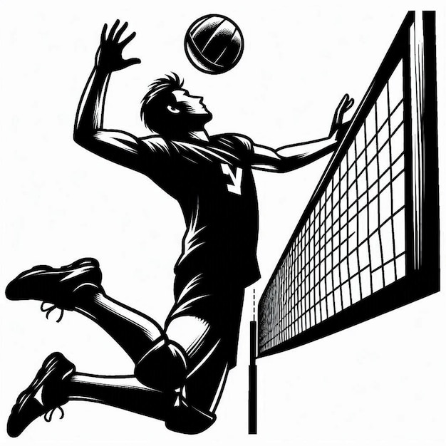 Photo volleyball player spiking the ball silhouette vector style with white background