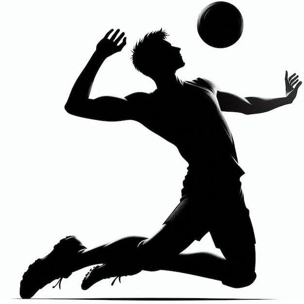 Photo volleyball player spiking the ball silhouette vector style with white background