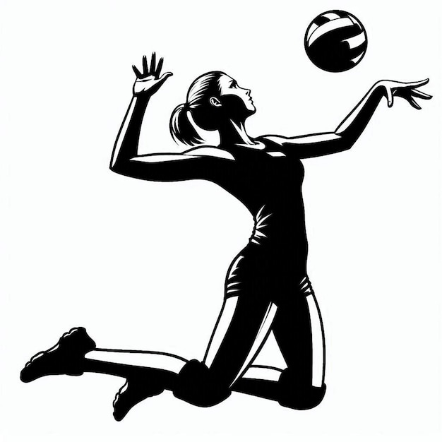 Photo volleyball player spiking the ball silhouette vector style with white background