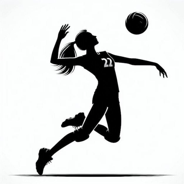 volleyball player spiking the ball silhouette vector style with white background