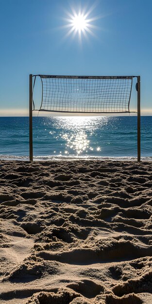 Photo volleyball set up on a sunlit beach