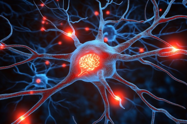 Voltage gated ion channels vesicular transport and cognitive load fiery lava like neural face glowi