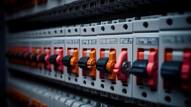 Photo voltage switchboard with circuit breakers electrical background