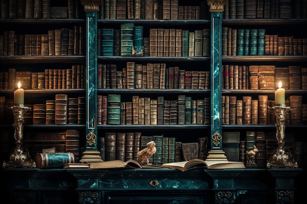 Volumes of books on bookshelf in library