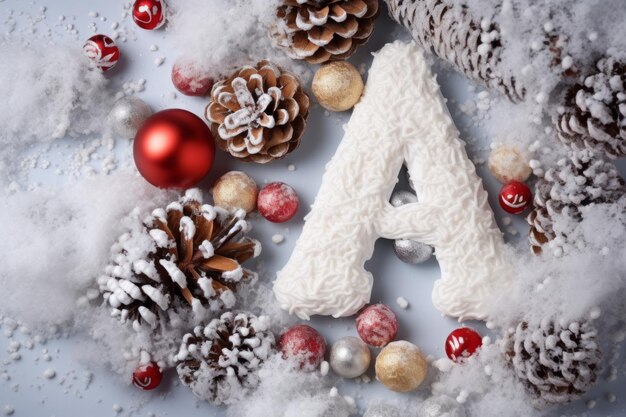 Volumetric capital letter a decorated in a festive christmas and new year style christmas tree