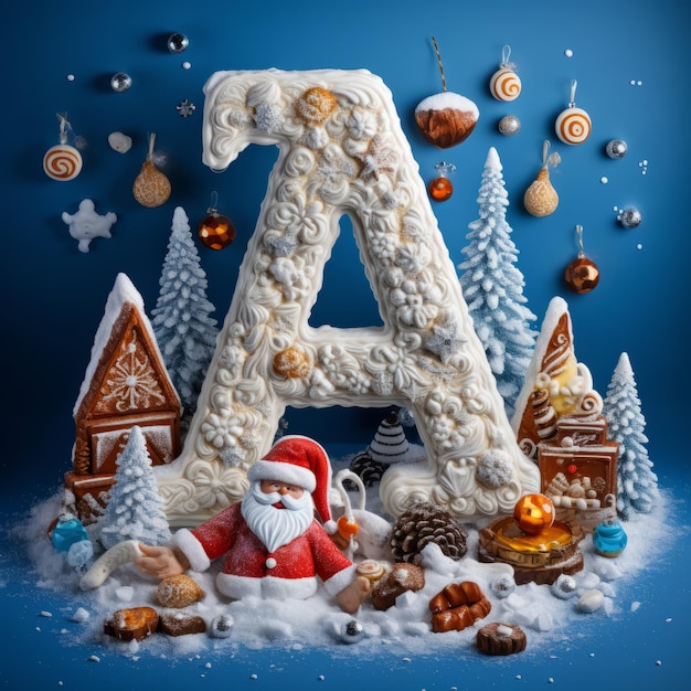 Volumetric capital letter a decorated in a festive christmas and new year style christmas tree