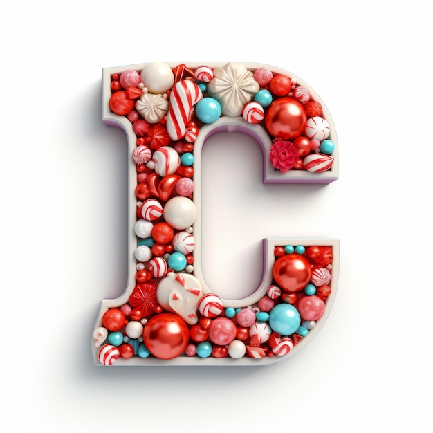 Volumetric capital letter l decorated in a festive christmas and new year style christmas tree