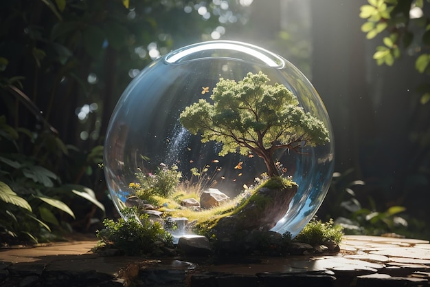 volumetric drop with an ecosystem inside