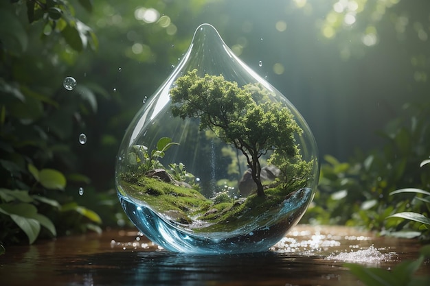 volumetric drop with an ecosystem inside