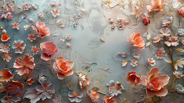 Volumetric flowers on a plastered wall