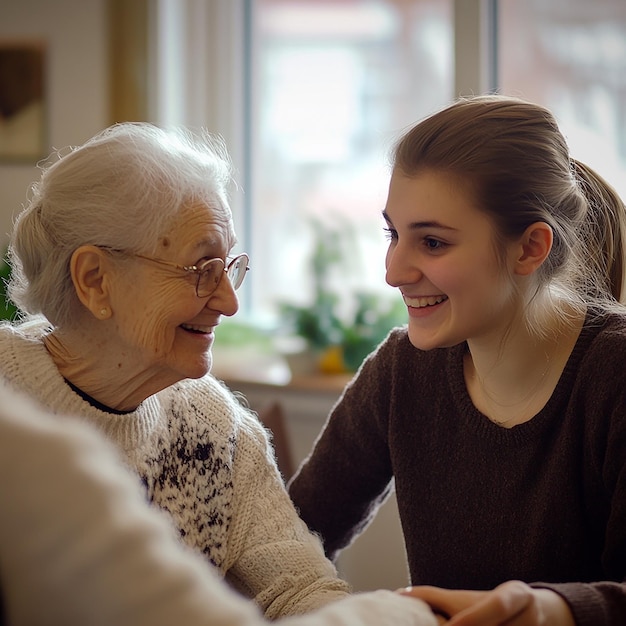 Volunteer Assisting Elderly in a Nursing Home Photorealistic Image