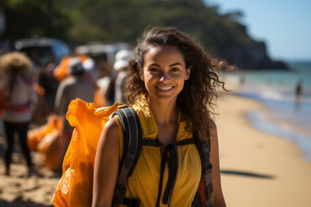 Volunteer Cleaning up a Beautiful Beach Generative Ai