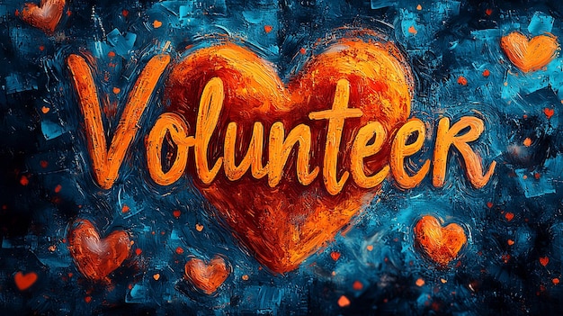 Volunteer heart motif in striking orange hues vibrantly highlighted