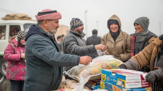 Photo volunteers distributing food and supplies to refugees highlighting the importance of humanitarian aid in crisis situations