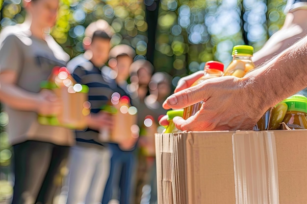 Photo volunteers for food day giving out donations