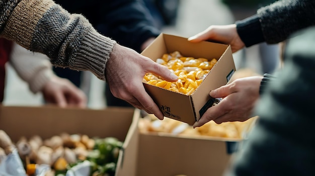 Photo volunteers handing out food to those in need at a local charity event