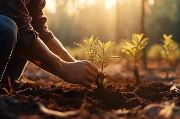 volunteers planting tree in the forest AI Generative