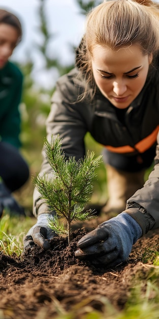 Photo volunteers planting trees in an urban neighborhood