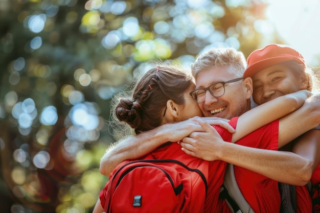 Photo volunteers posing while hugging