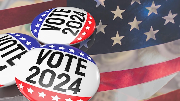 The Vote Pedro 2024 Pin Badge on usa flag 3d rendering