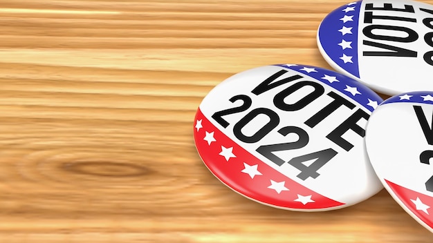 The Vote Pedro 2024 Pin Badge on wood table 3d rendering