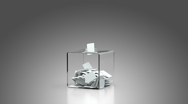 Voting box filled with envelopes - grey background - 3D rendering