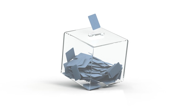 Voting box filled with envelopes  white background  3D rendering