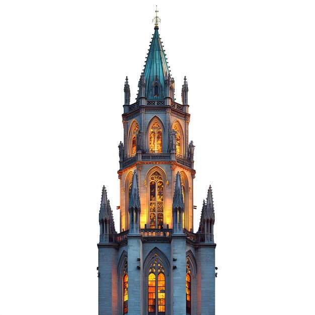 Photo votivkirche church tower in vienna austria at dusk with interior lighting isolated on white