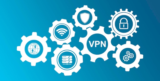 VPN and gear icons The concept of bypassing the ban